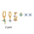 Gold and silver flower stud earrings with blue protein flower nail and zircon mosaic design.