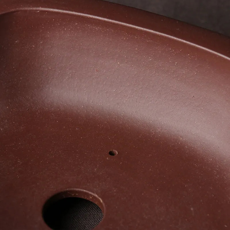 Handmade purple clay bonsai basin with classical Chinese design, 25cm diameter ceramic plant pot