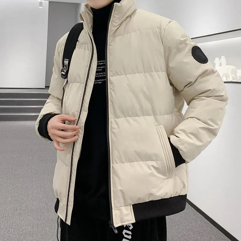 Thick cotton-padded jacket for men, loose cardigan style, in four colours including black and khaki, sizes M to 5XL