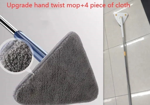 Extendable Triangle Mop with 360° rotatable head for deep cleaning in blue and white