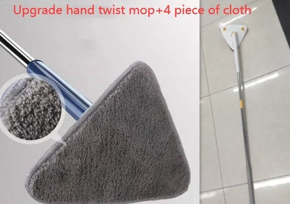 Extendable Triangle Mop with 360° rotatable head for deep cleaning in blue and white