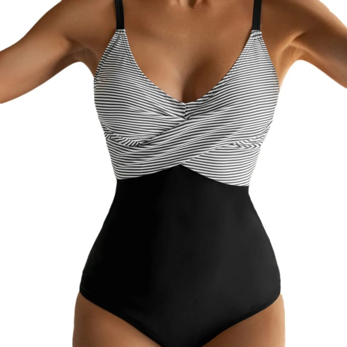 Women's printed bikini swimsuit with lace-up back and split skirt in a leopard print pattern.