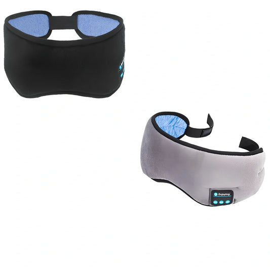 Black wireless Bluetooth eye mask with built-in headphones, 22cm length, for sleep and music playback