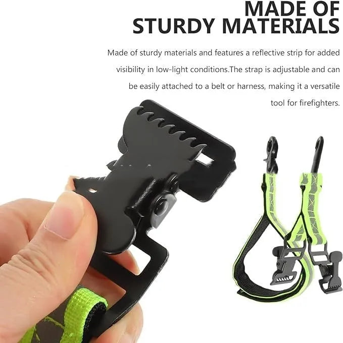 Fluorescent green universal gloves clamp with metal buckle and reflective tape.