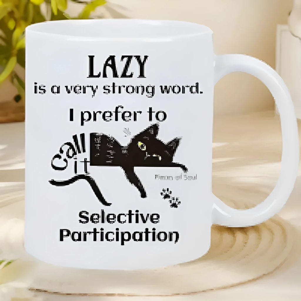 White 11oz ceramic mug with thermal transfer printed picture style design