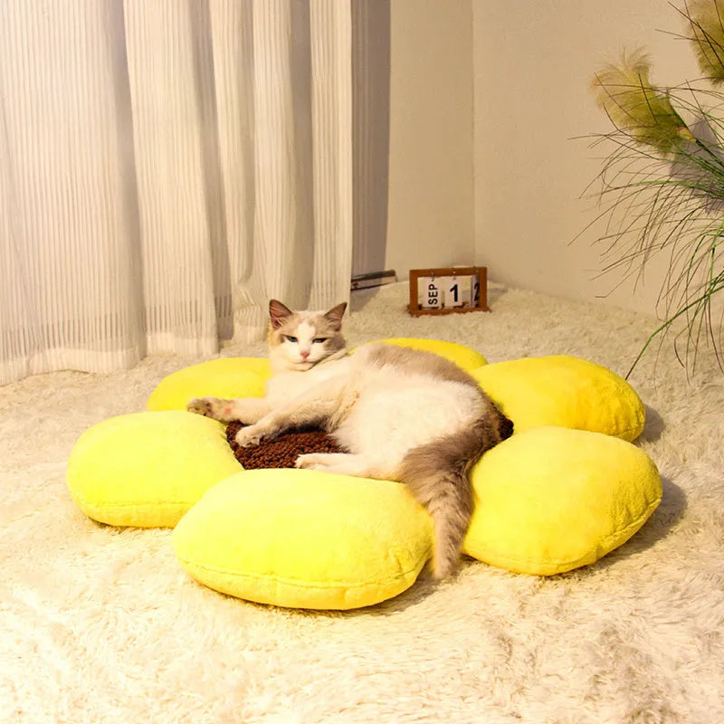 Round flower-shaped blue cat nest measuring 85cm with sponge and PP cotton filling