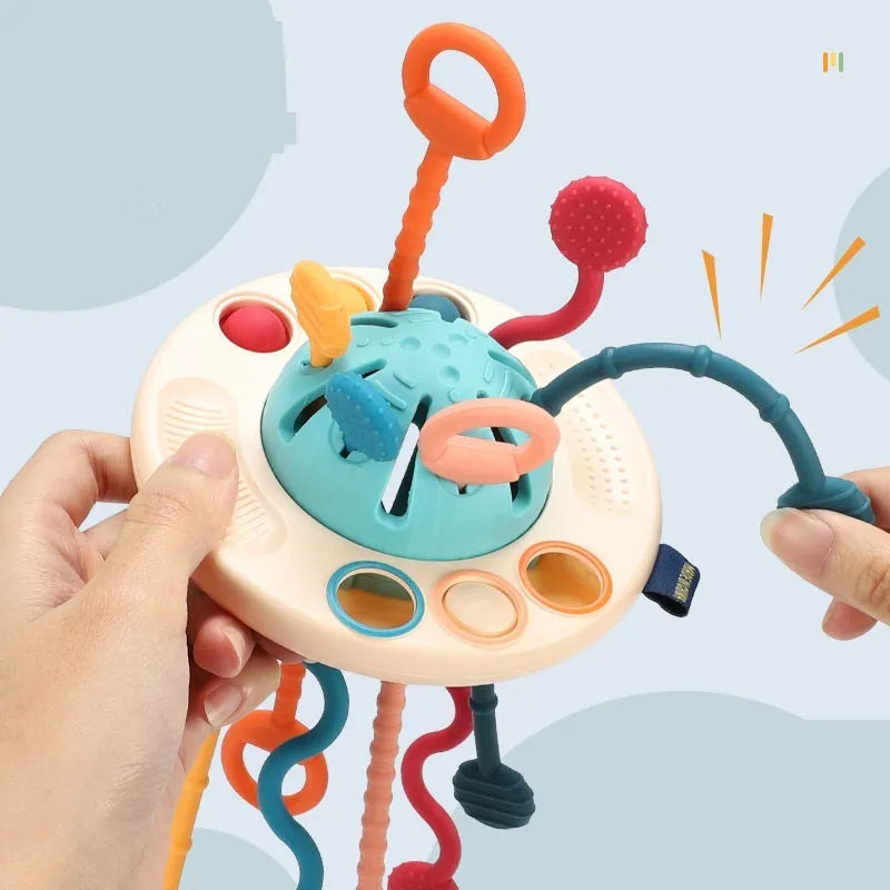 Sensory development silicone finger lala play toy in ABS food grade silicone, 12x21cm, on a light background