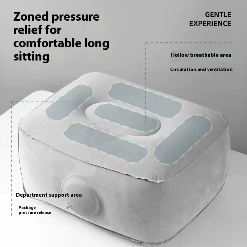 Black inflatable seat cushion with flocked texture shown inflated for use