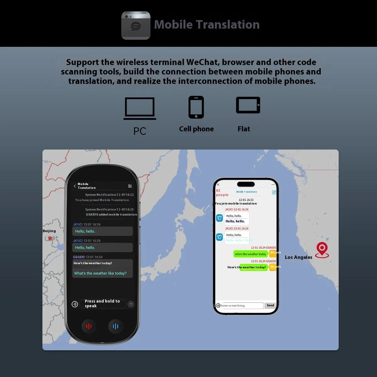 Black handheld multi-language simultaneous interpretation translator device for business use