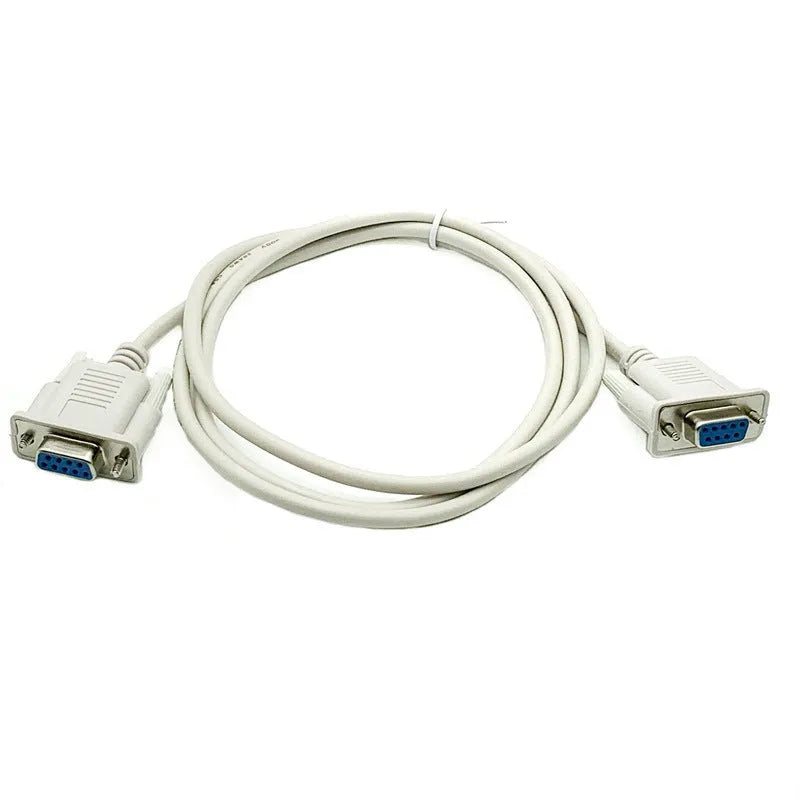 Milky white female to female DB9 RS232 serial cable, 1.5 metres long.