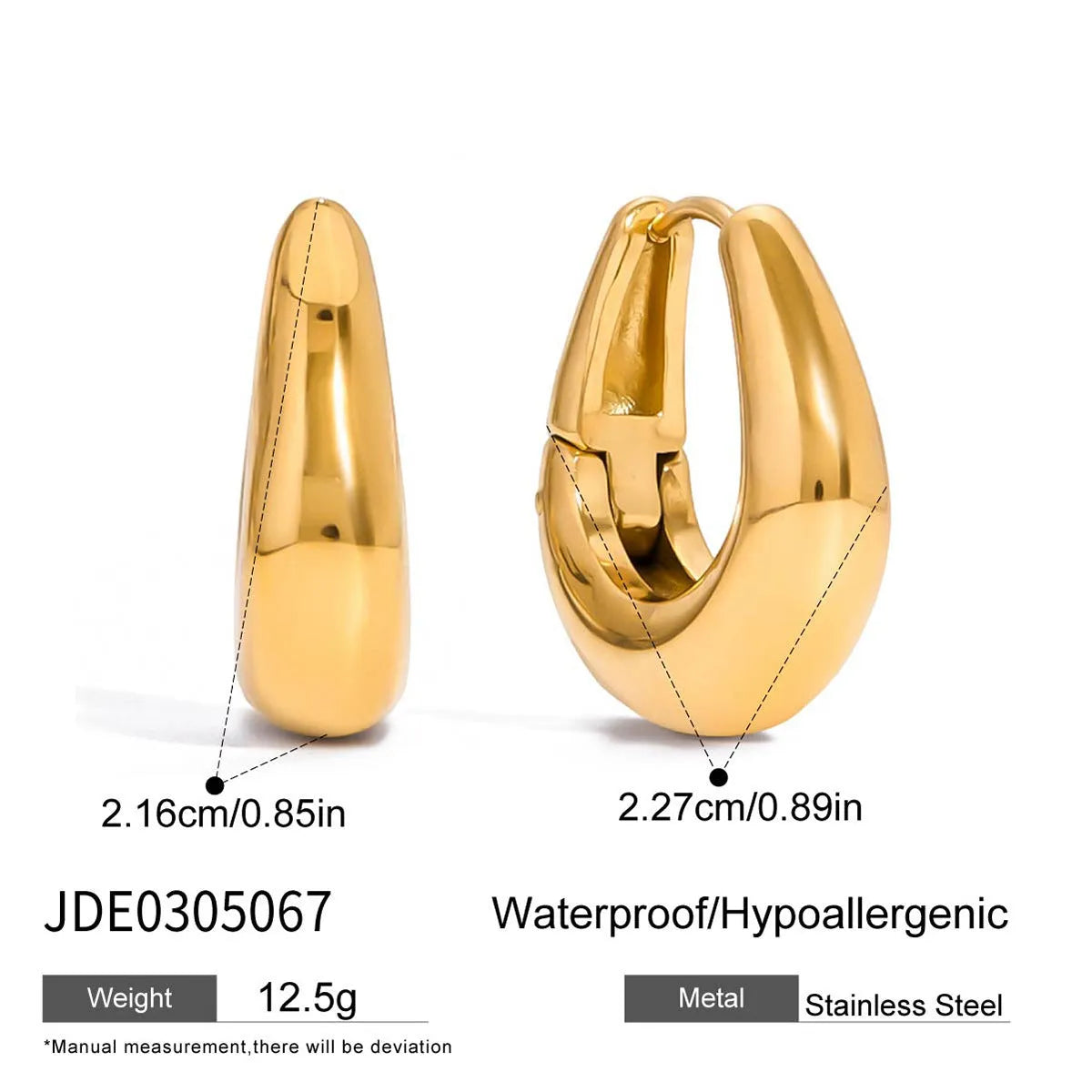 18K gold titanium steel geometric ellipse ear clip for women, light luxury style, on a model