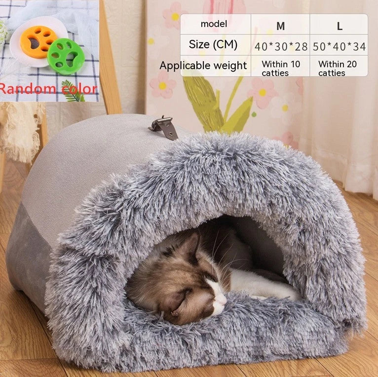 Cozy Canine Retreat: Portable plush pet bed with semi-enclosed design, perfect for dogs and cats during autumn and winter seasons