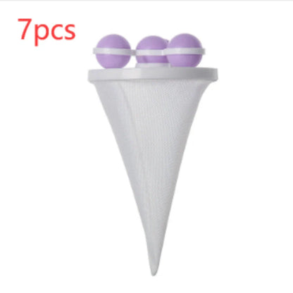 Ultra-fine mesh washing machine lint catcher in purple, blue, and pink for effective hair and lint removal