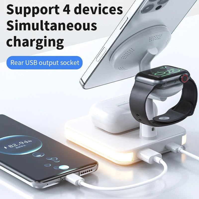 4 In 1 Magnetic Wireless Charger Stand Fast Charging Dock Station in white and black