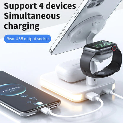 4 In 1 Magnetic Wireless Charger Stand Fast Charging Dock Station in white and black
