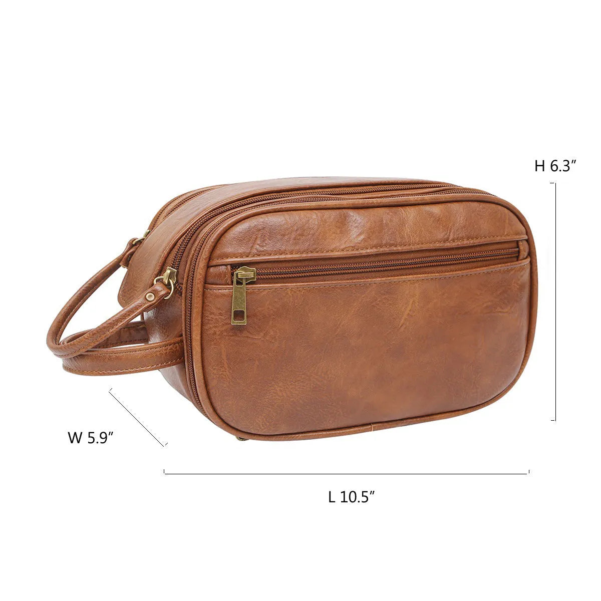 Men's black and brown Pu toiletry bag for travel cosmetic storage.