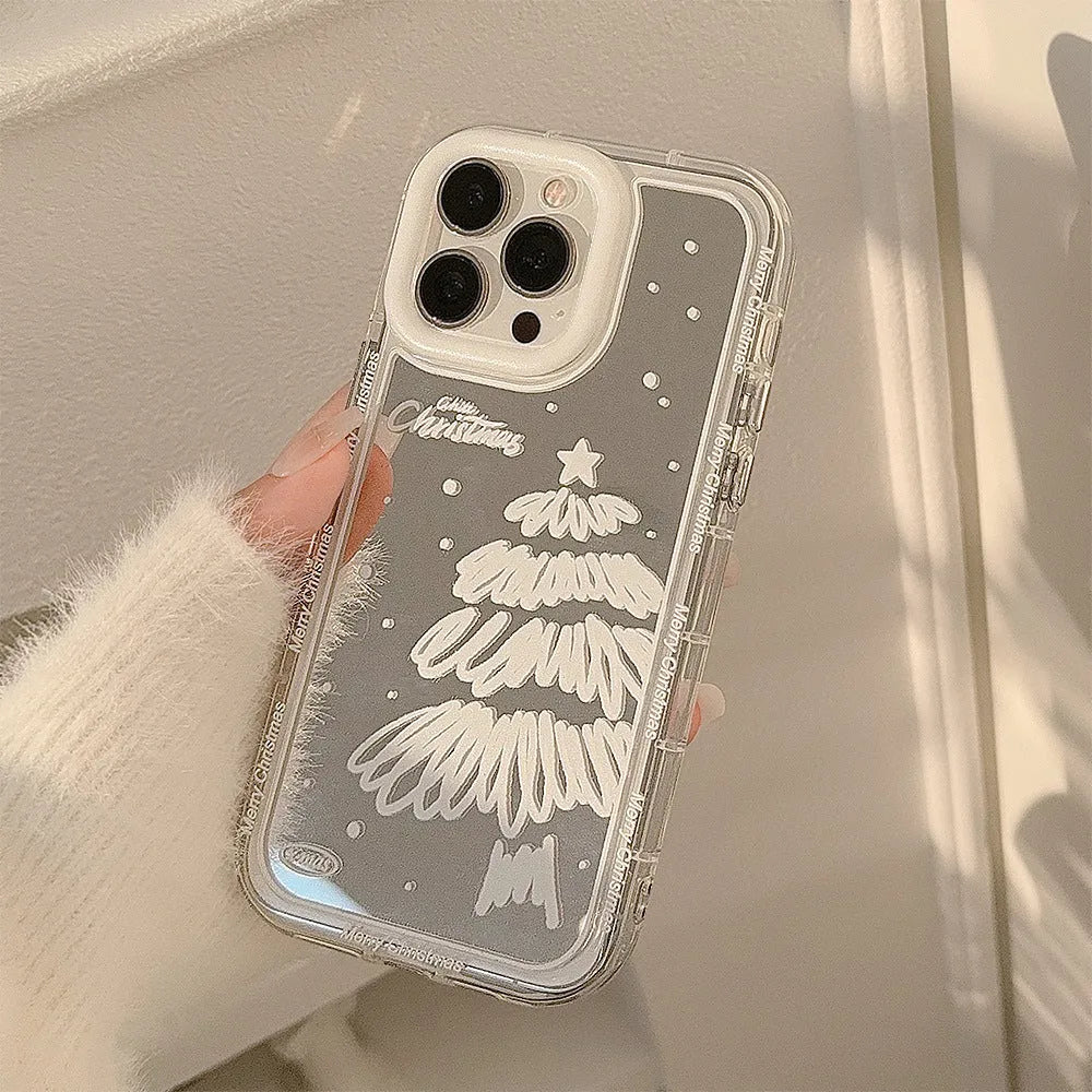 Mirror snow white Christmas tree painted TPU hard phone case for Apple iPhone models