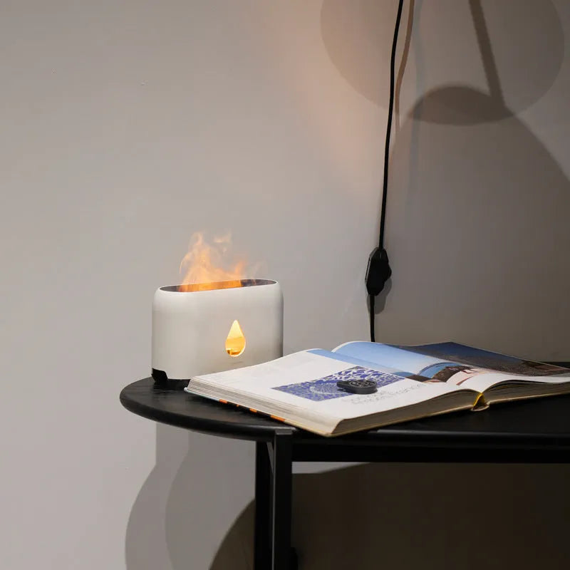Mini remote control flame diffuser air humidifier round plastic USB powered household use white colour