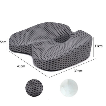 Slow Rebound Memory Foam Car Seat Cushion in white and grey, featuring breathable corrugated mesh fabric