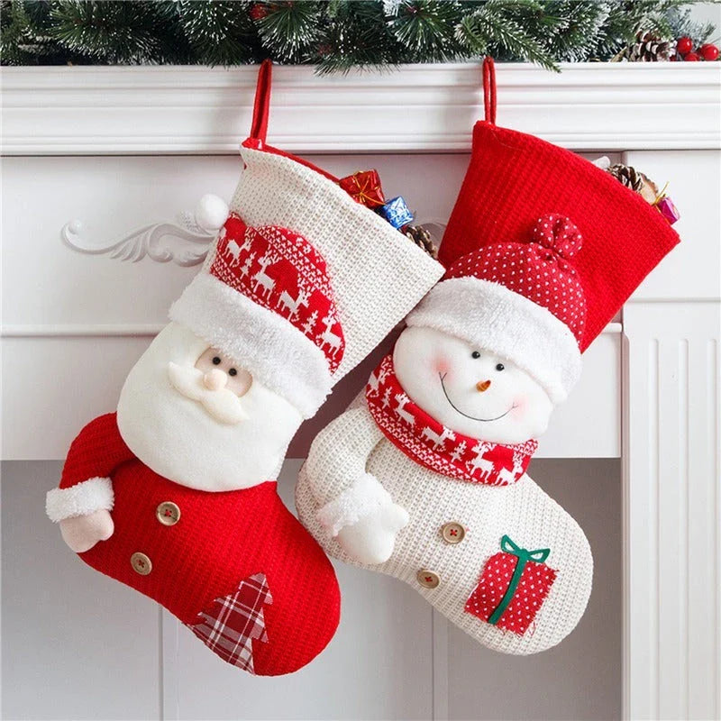 Premium knitted Christmas stocking with Santa Claus or snowman design, perfect for holiday decor and gift-giving