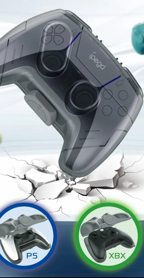 Transparent grey hard plastic game controller protection and storage case.