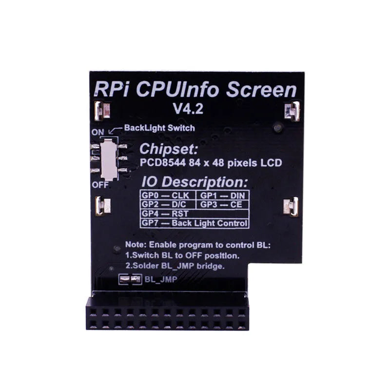 1.6 inch LCD display screen for Raspberry Pi CPU monitoring with a backlight switch.