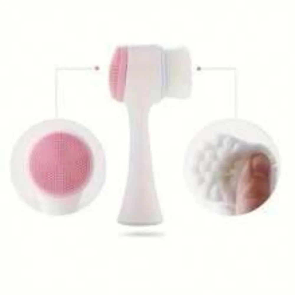 Blue and pink nylon pet paw brush for dogs and cats on a white background