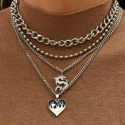 Simple Love Dragon Pendant with adjustable alloy chain, silver electroplating, geometric design