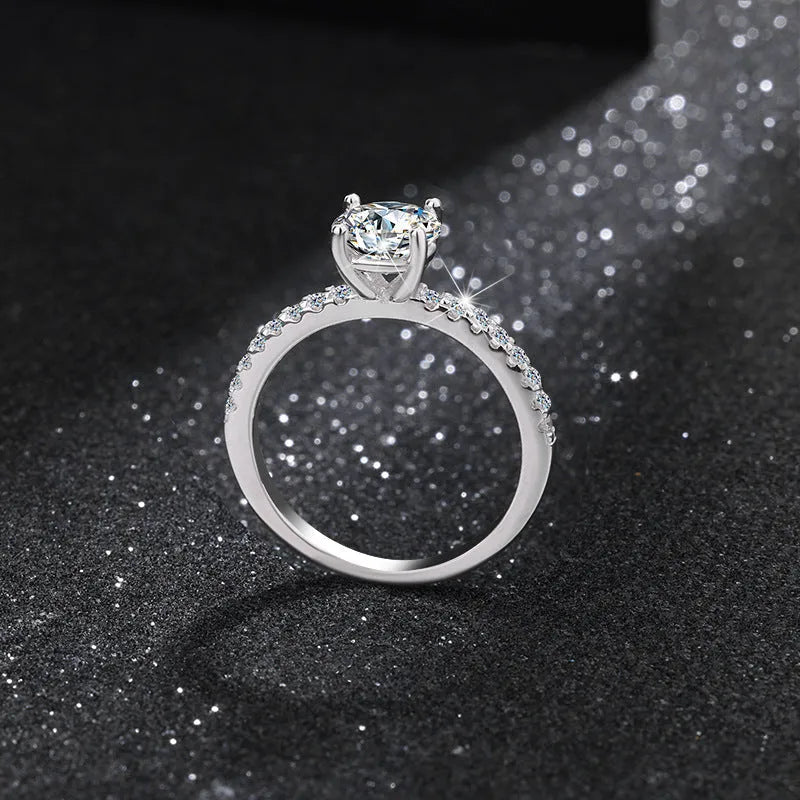 Moissanite ring female S925 sterling silver four-claw micro-inlaid 14mm D-E colour white gold style