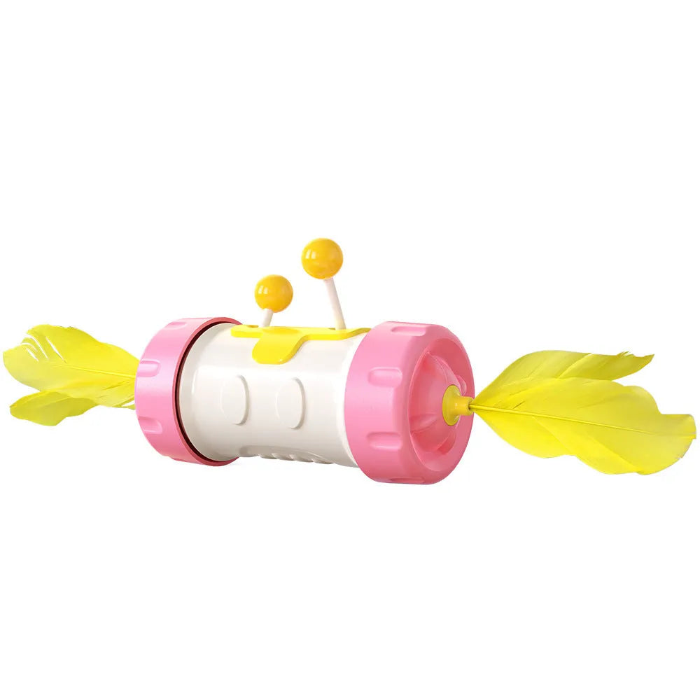 Cat toy stick pole with feather tumbler ball in multiple colour options