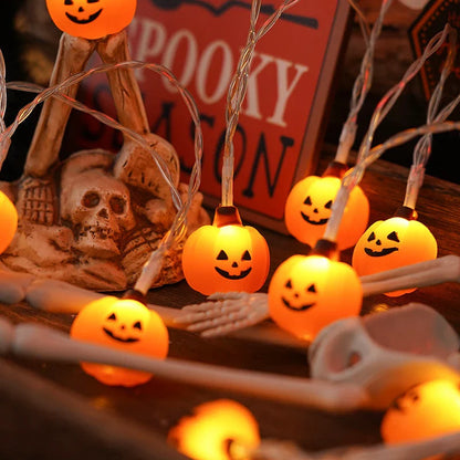 Battery-powered Halloween lighting chain with pumpkin, ghost, and bat-shaped LED lights