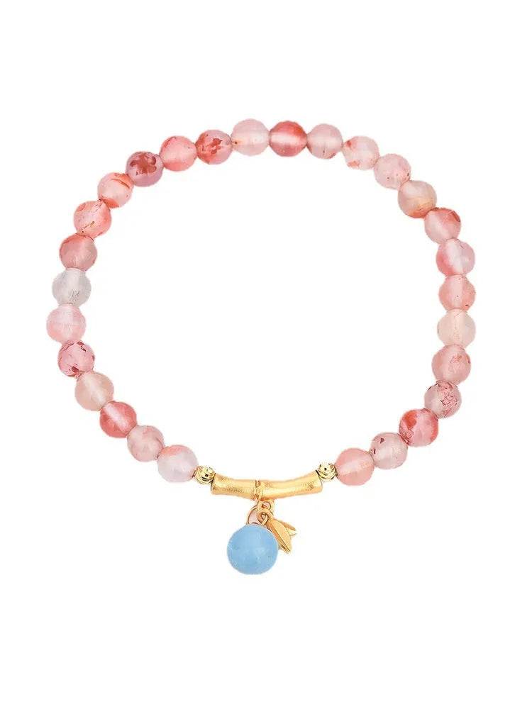 Ice Float Nanhong agate bracelet with flower shape and bamboo joint design in ethnic style