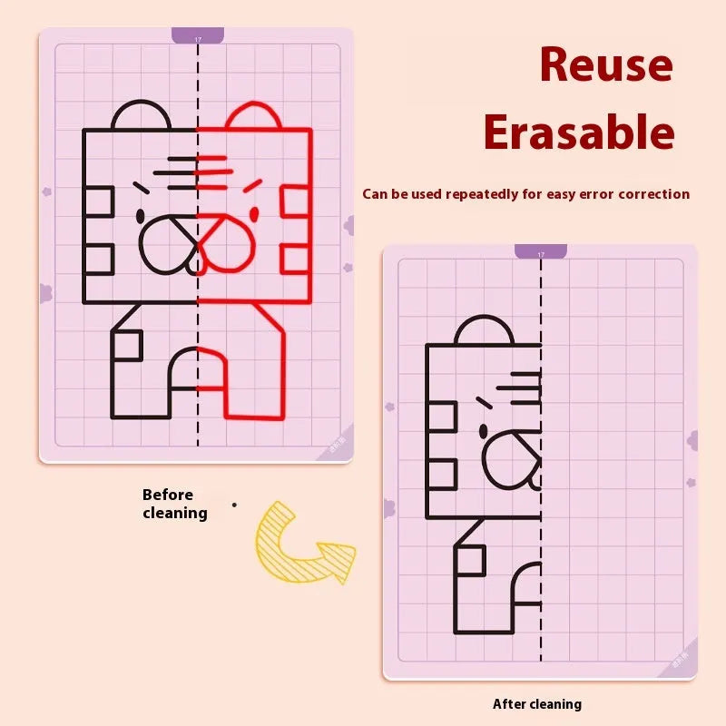 Symmetrical grid drawing toy set with 20 paper cards, pen, and eraser for teenagers