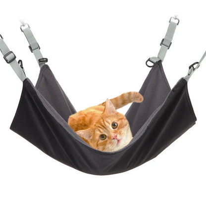 Small cat and dog hanging hammock with plush and waterproof sides in red, blue, and black