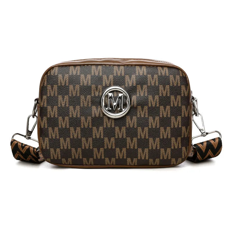 Women's synthetic leather crossbody bag with wide shoulder strap and three-dimensional front pocket