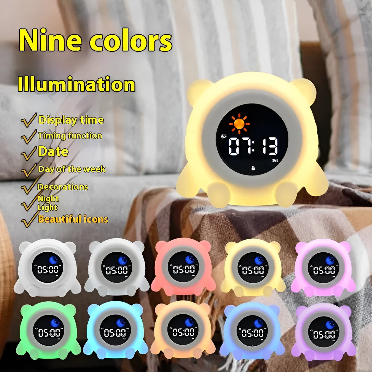 Soft edible silicone children's alarm clock with music function, white, puppy style