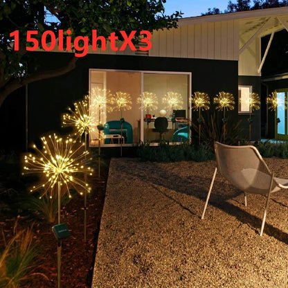Solar-powered LED fireworks light string for outdoor decoration in various colors