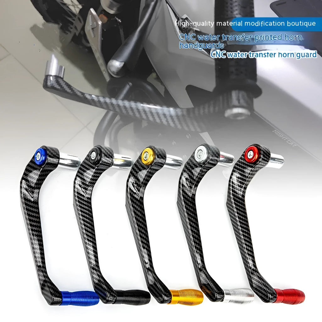Aluminium motorcycle hand guards with water transfer printing in black, red, silver, gold, blue colour options