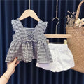 Girls summer two-piece set black suit long sleeve top and shorts Korean style polyester blend 80-130cm