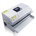 Silver household portable aluminium foil bag sealing machine with three specification options on a kitchen counter