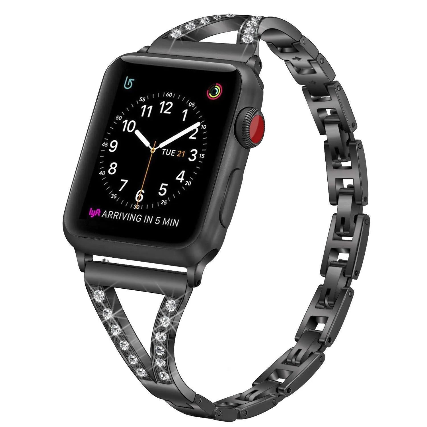 Herringbone pattern smart watch strap for Apple Watch in silver, showing zinc alloy lugs.