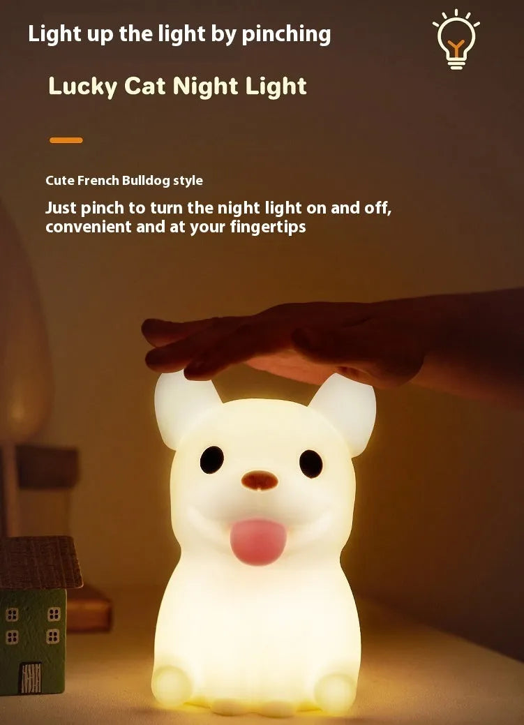 Silicone animal night light with USB charging port and dimming control for bedroom use