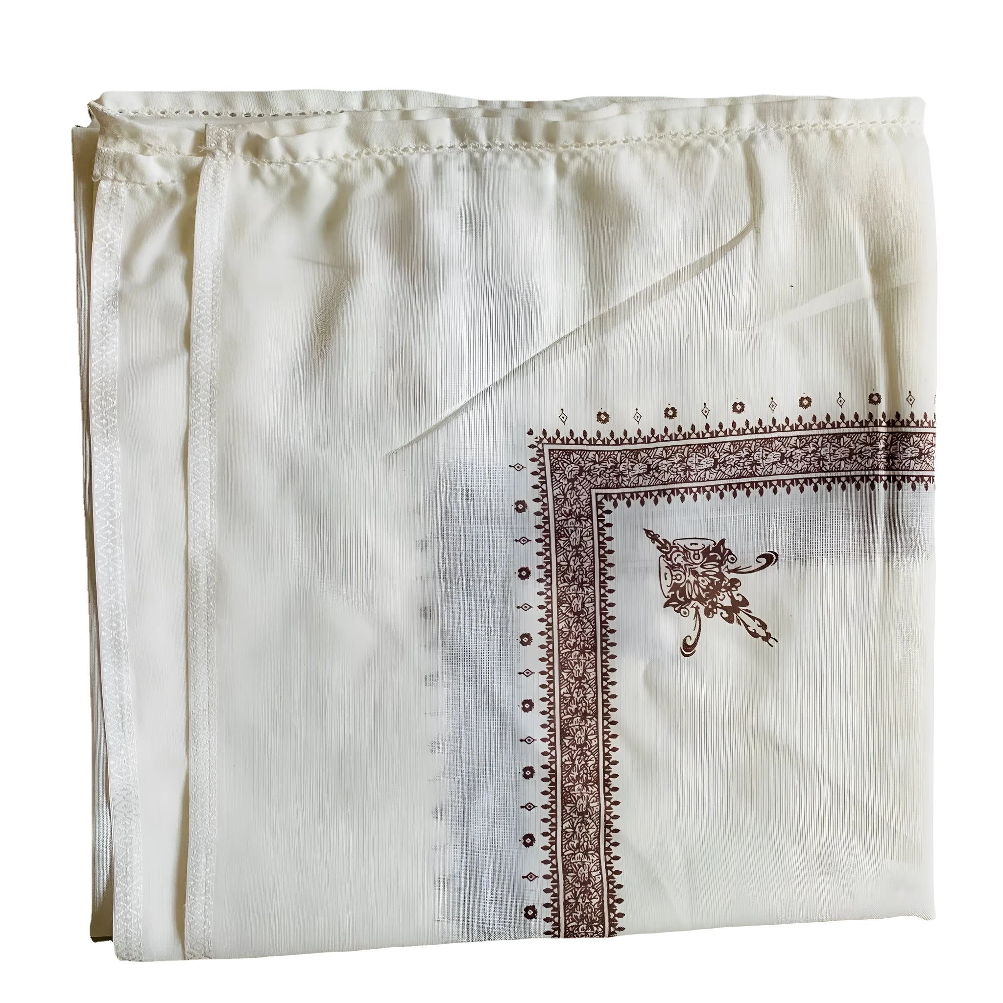 Printed square polyester scarf showing 138x138 cm dimensions with colour options including brown, grey, green, purple, navy blue, and purplish red
