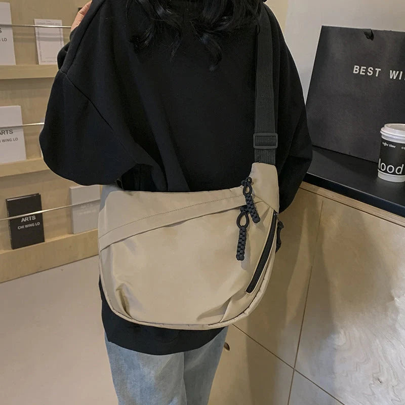 Korean underarm tote bag in durable canvas with mobile phone pocket