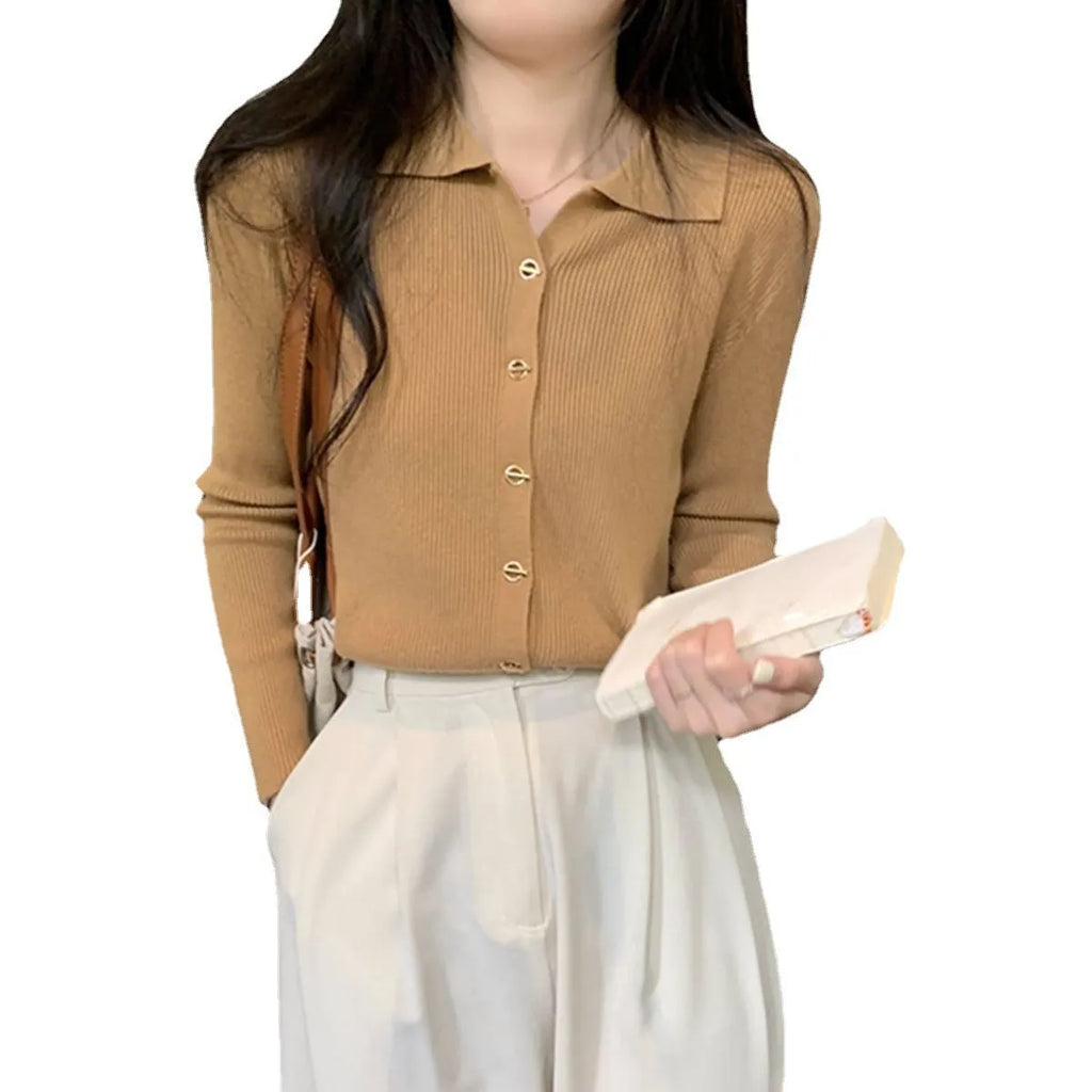 Long-sleeved loose viscose knit cardigan top in beige, black, green, khaki, or oatmeal colour.