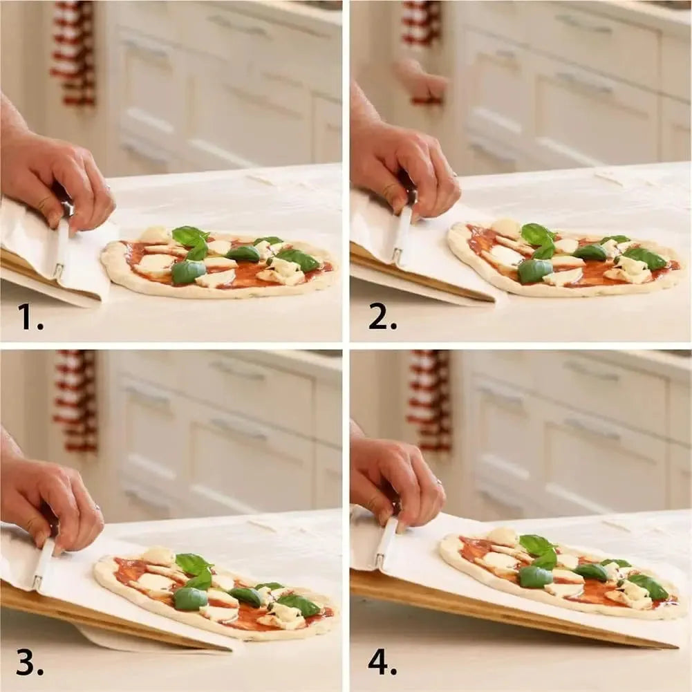 Natural wood pizza transfer shovel measuring 55cm with hanging hole for storage