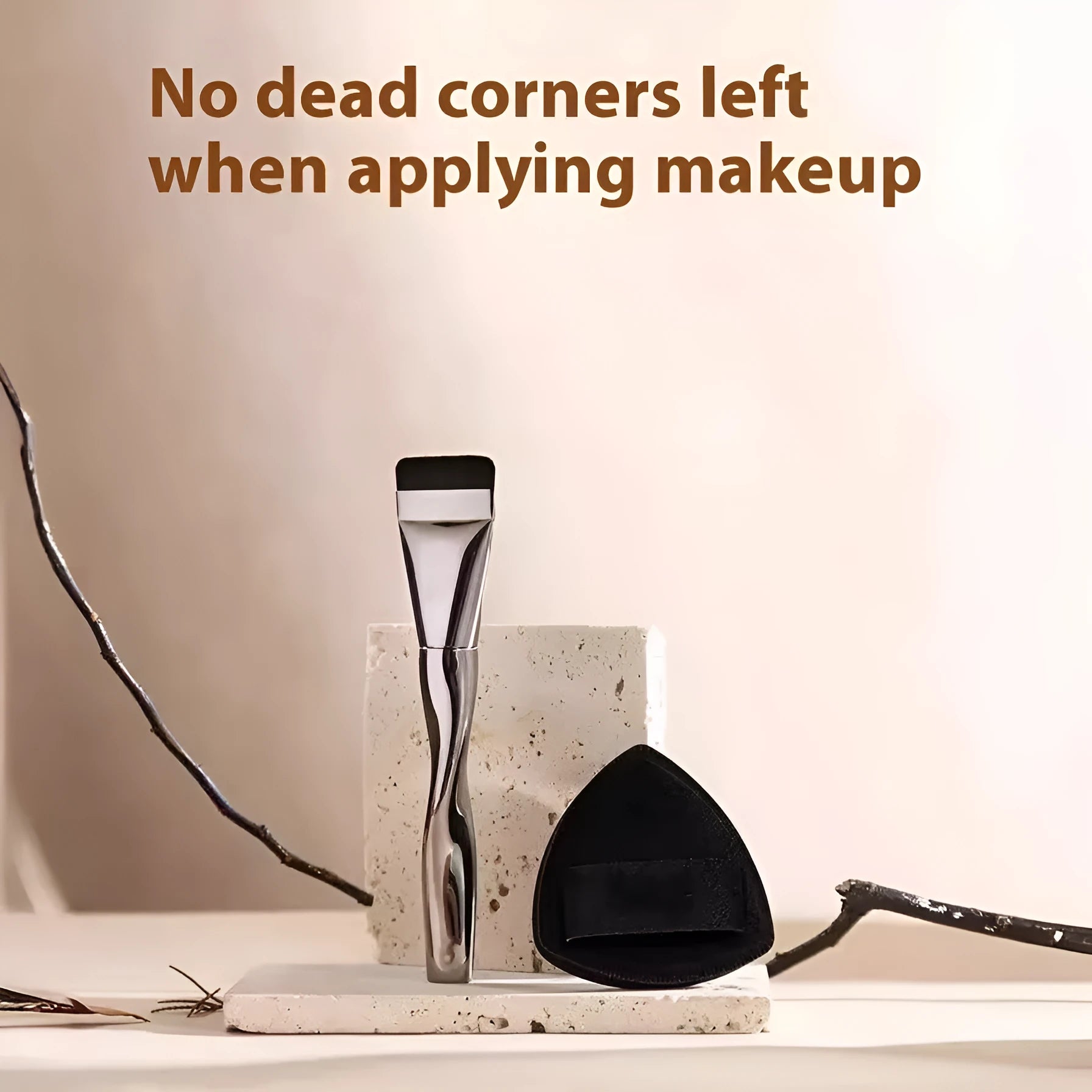 Spiral-shaped black powder foundation brush with velvet puff in pineapple-design storage box