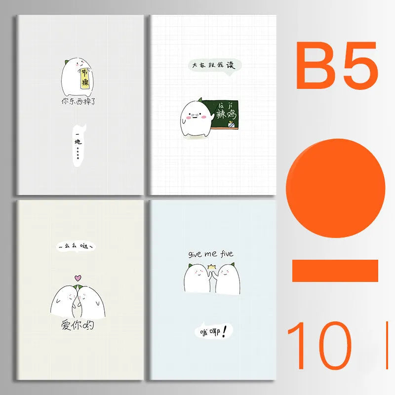 Set of 10 thread-bound A5 notebooks with kraft paper covers showing bear and sakura designs