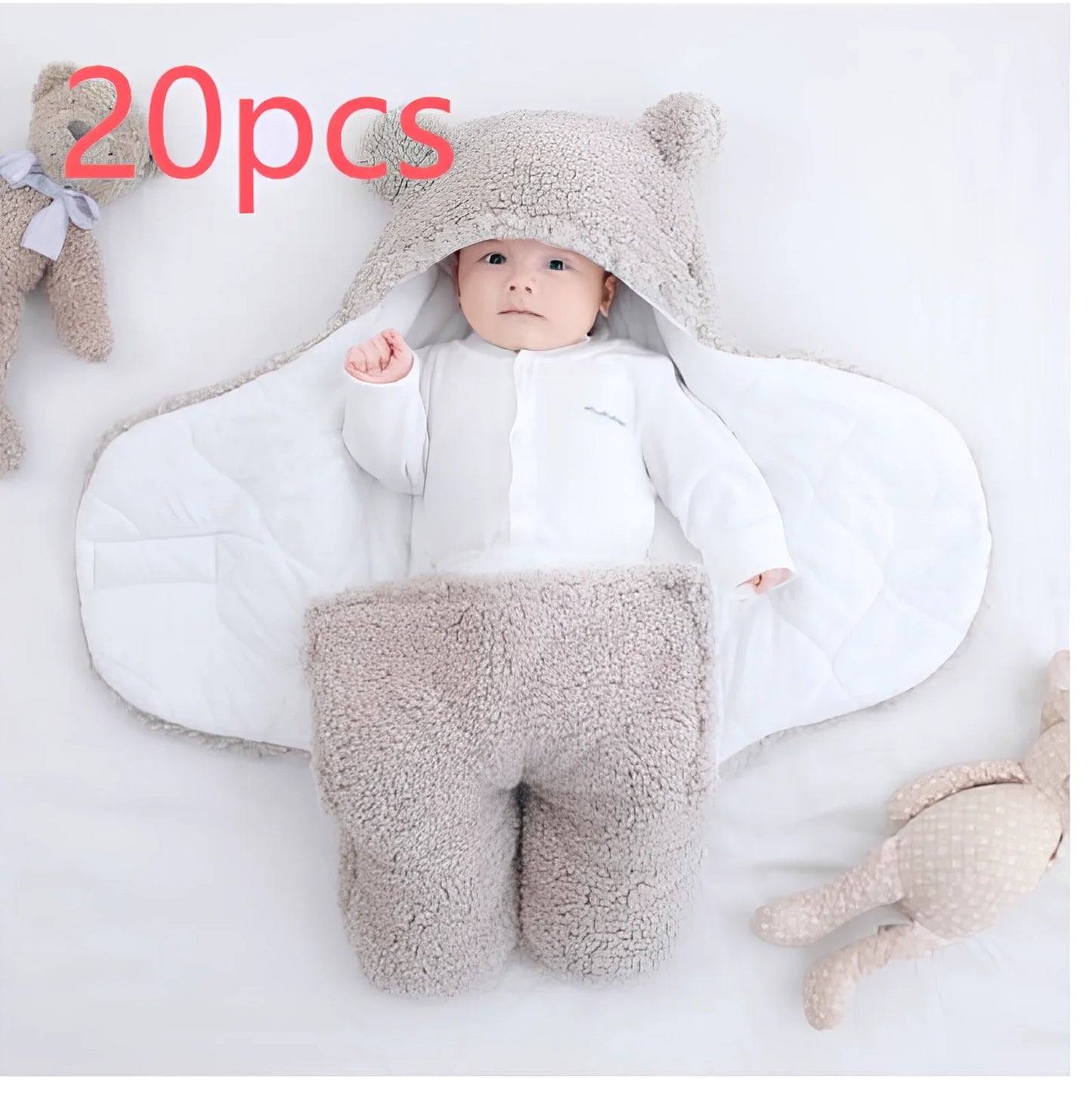 Cotton blend baby quilted sleeping bag wrapper in khaki colour showing quilted pattern and secure fastenings