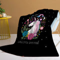 Soft flannel unicorn pattern blanket on black base, 75x100cm throw for sofa or outdoor use
